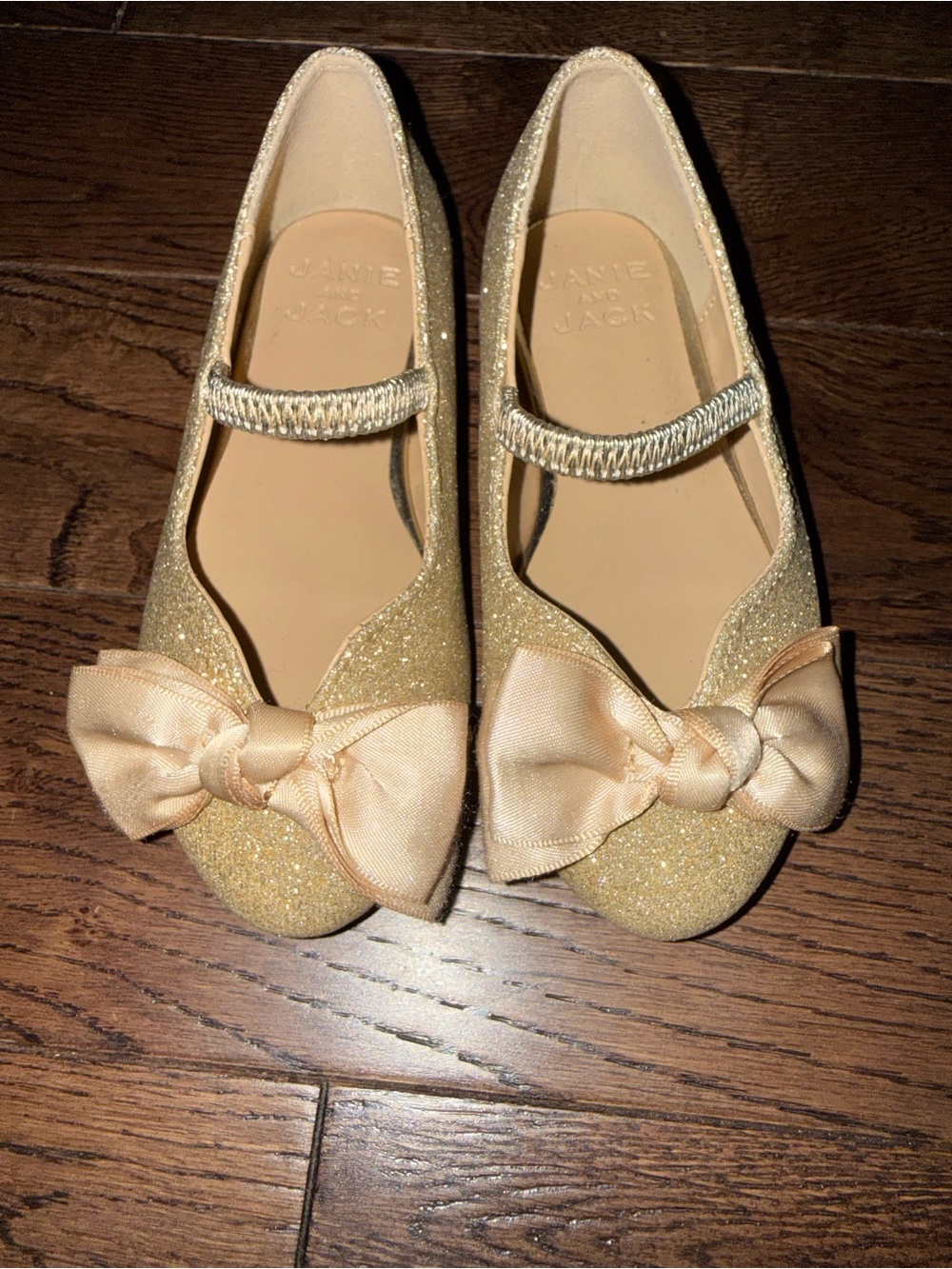 Janie and Jack Girls' Gold Glitter Bow Mary Janes